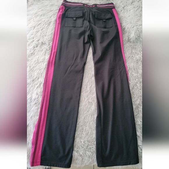 Vintage BCBG Maxazria Track Suit Flare Pants Zip Jacket Black Purple Stretch L - Picture 11 of 16